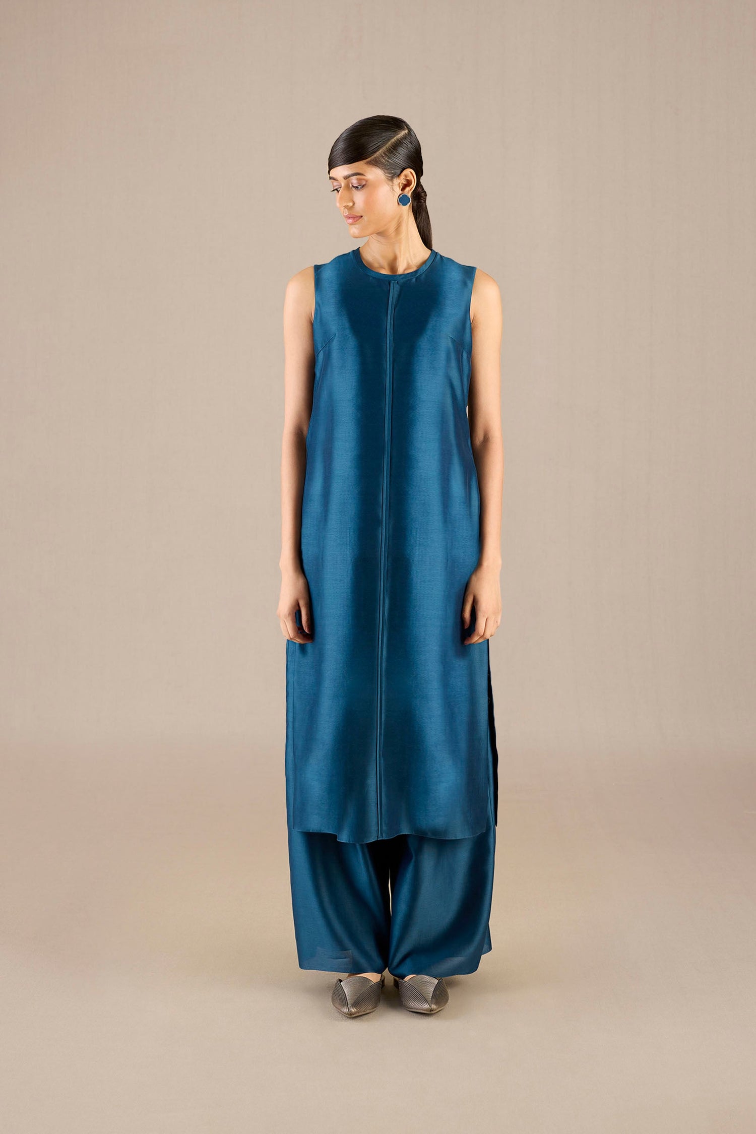 Chanderi Ilana Tunic Set – Blue