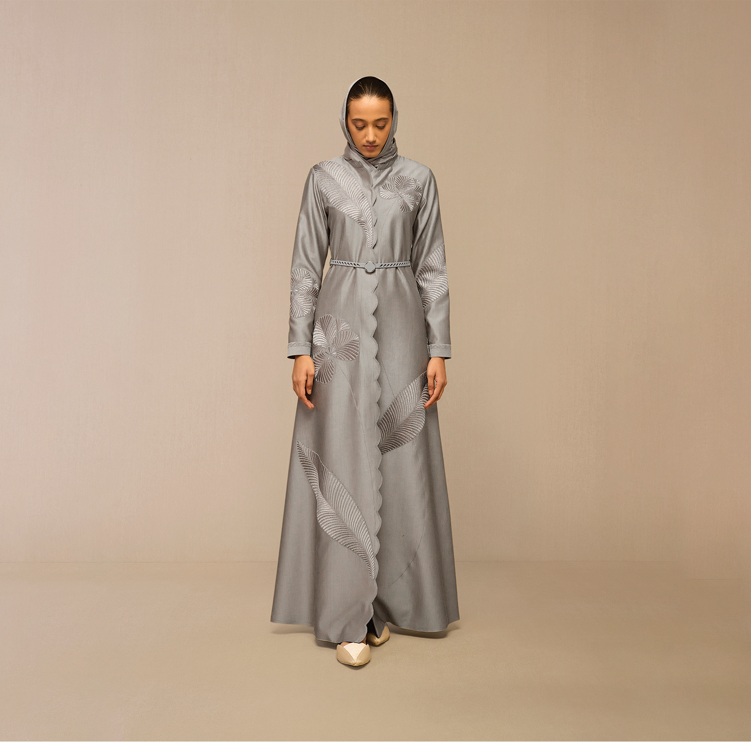 Chanderi Gul Abaya – Grey