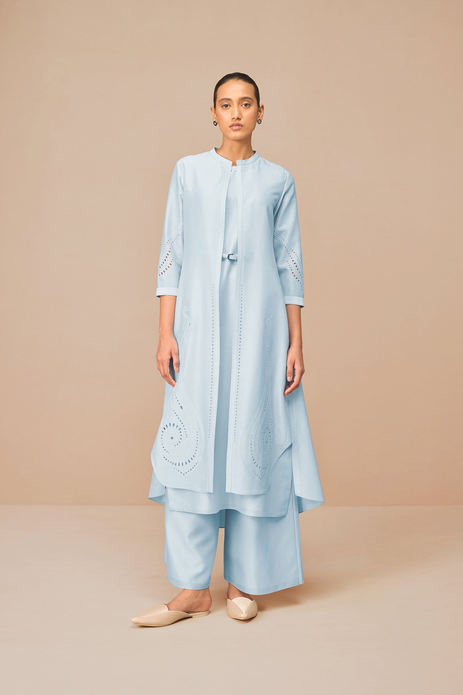Chanderi Anais Jacket Set – Blue
