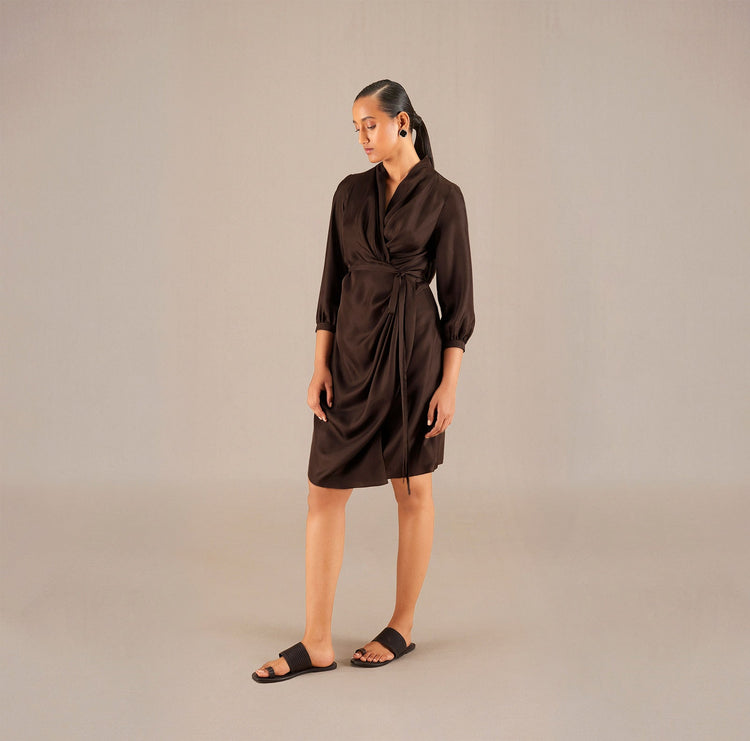Neesa Short Dress - Dark Brown