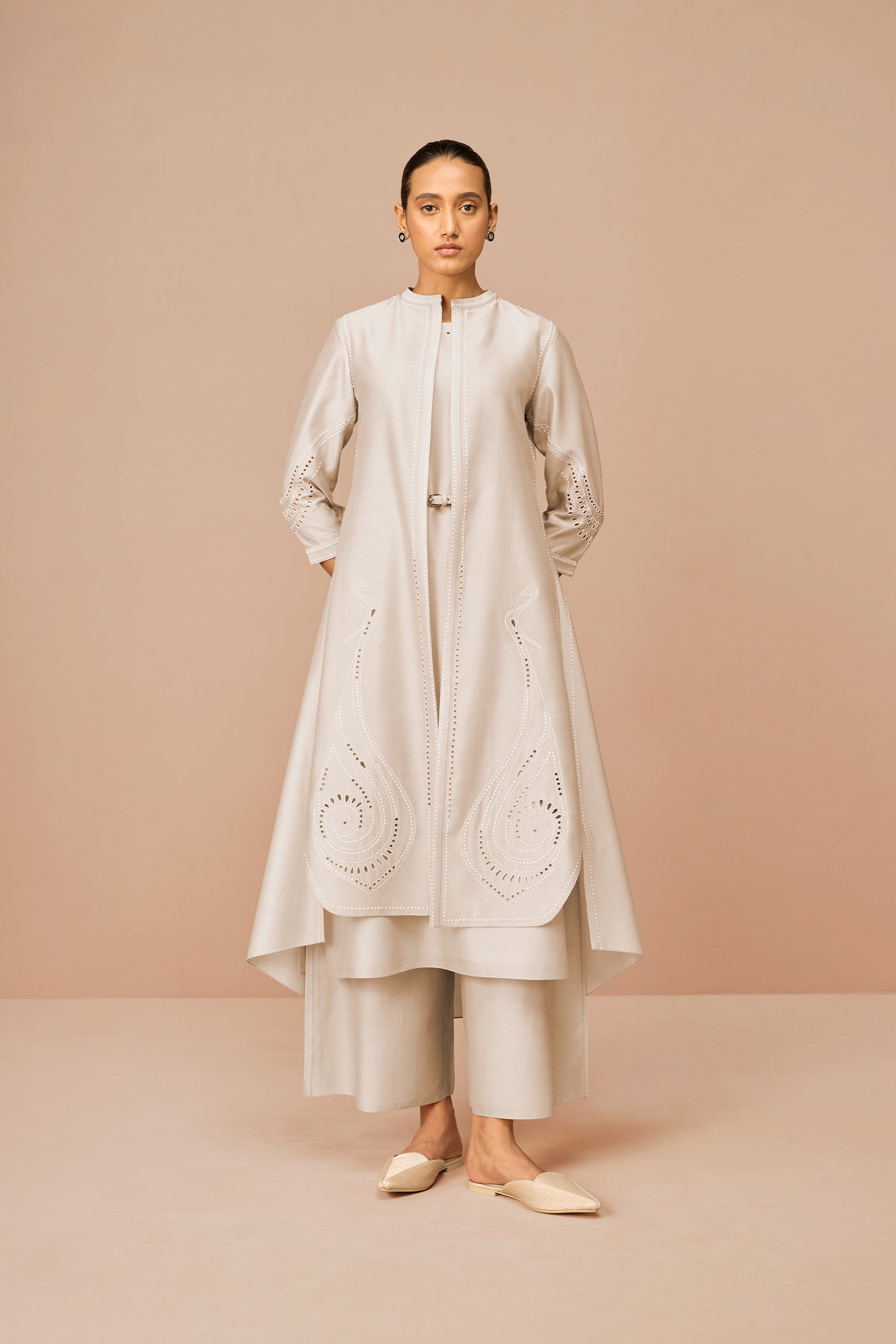 Chanderi Anais Jacket Set – Beige