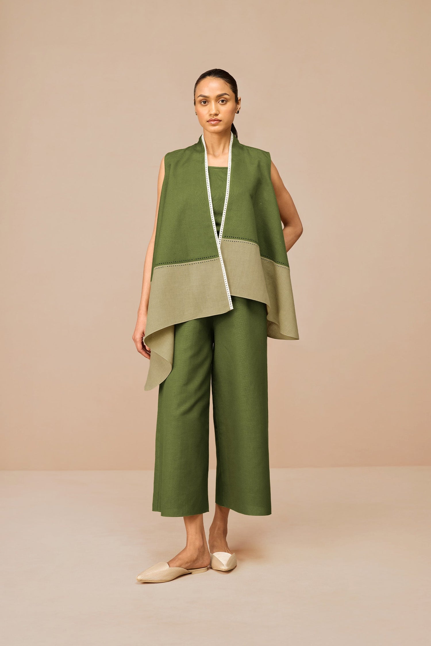 Linen Kora Throw Set – Green