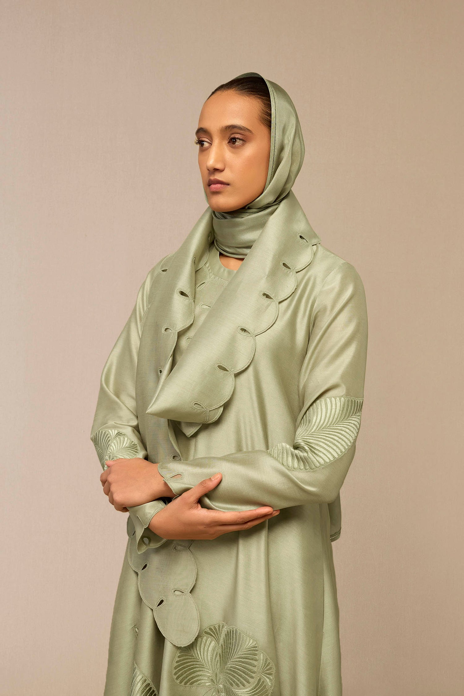 Chanderi Zainat Abaya – Green