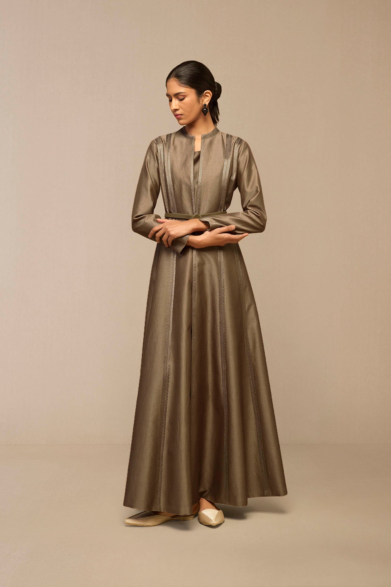 Chanderi Rubab Abaya Set – Grey