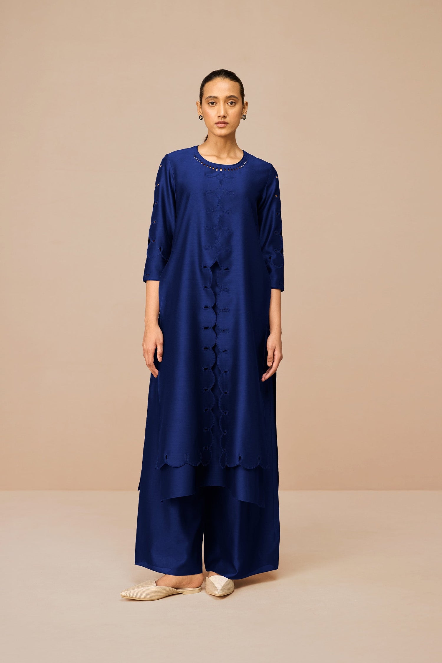 Chanderi Svara Kurta Set – Blue