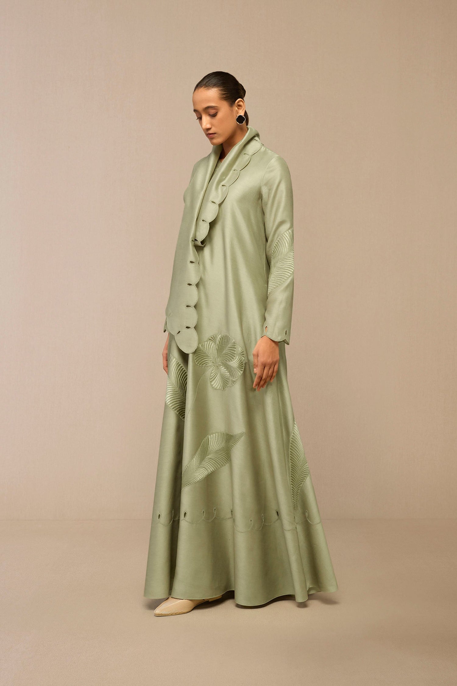 Chanderi Zainat Abaya – Green