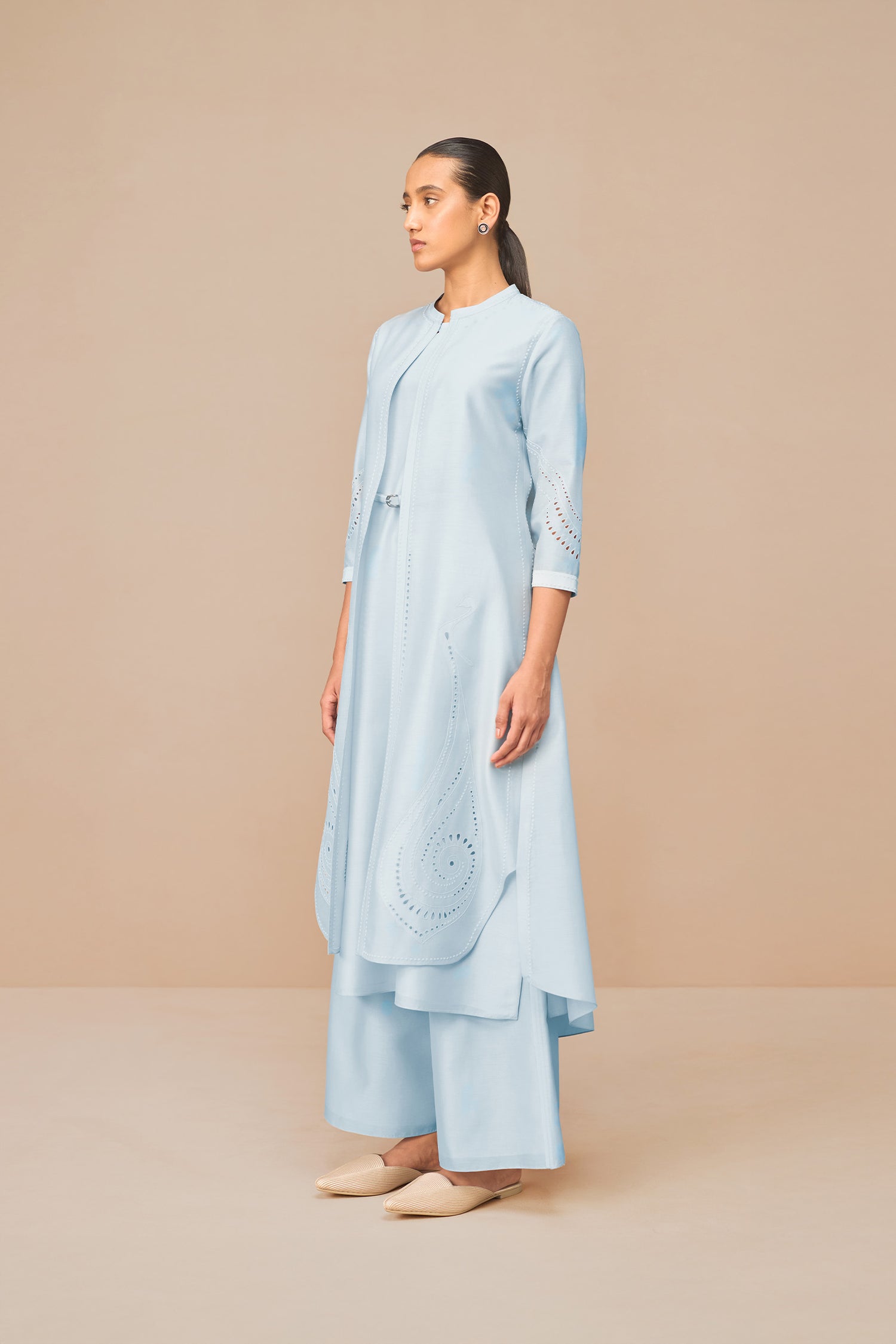 Chanderi Anais Jacket Set – Blue
