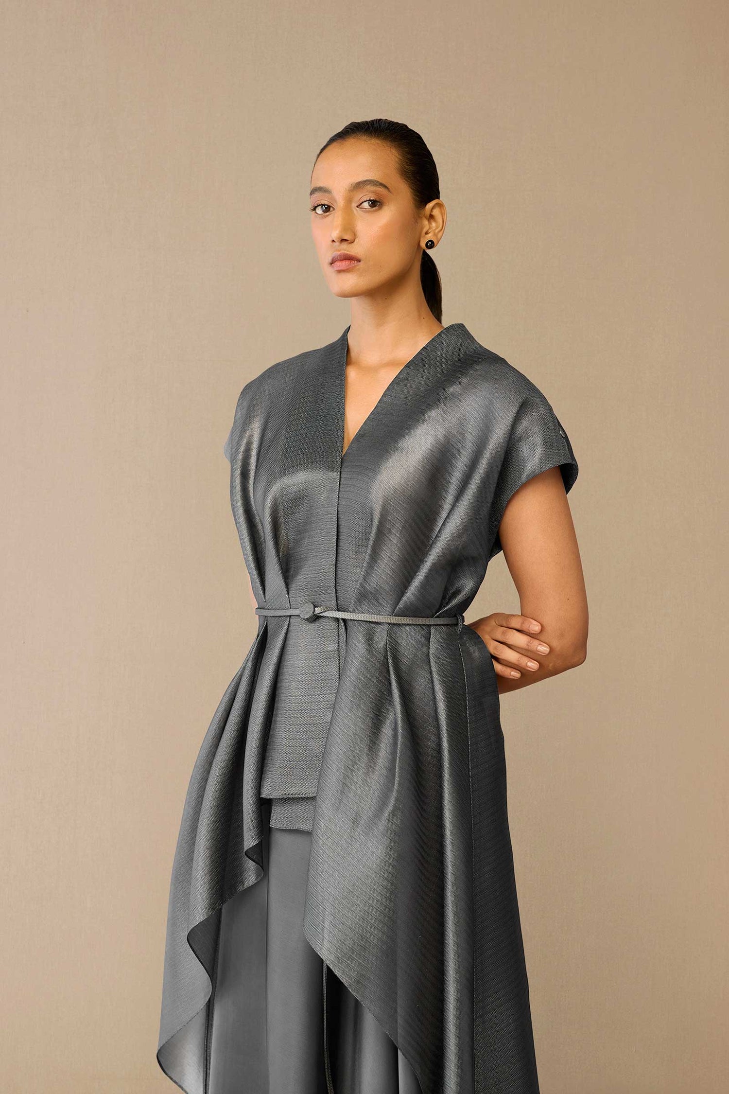 Silk Amalea Jacket Set – Grey