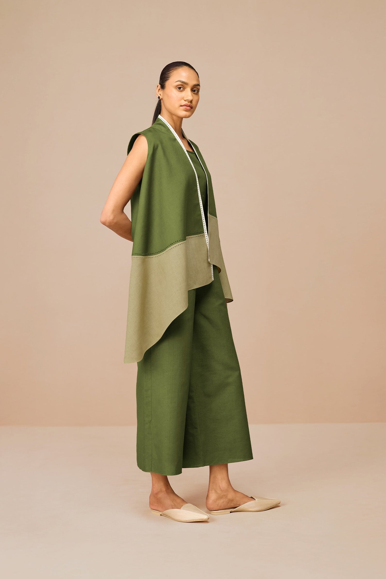 Linen Kora Throw Set – Green
