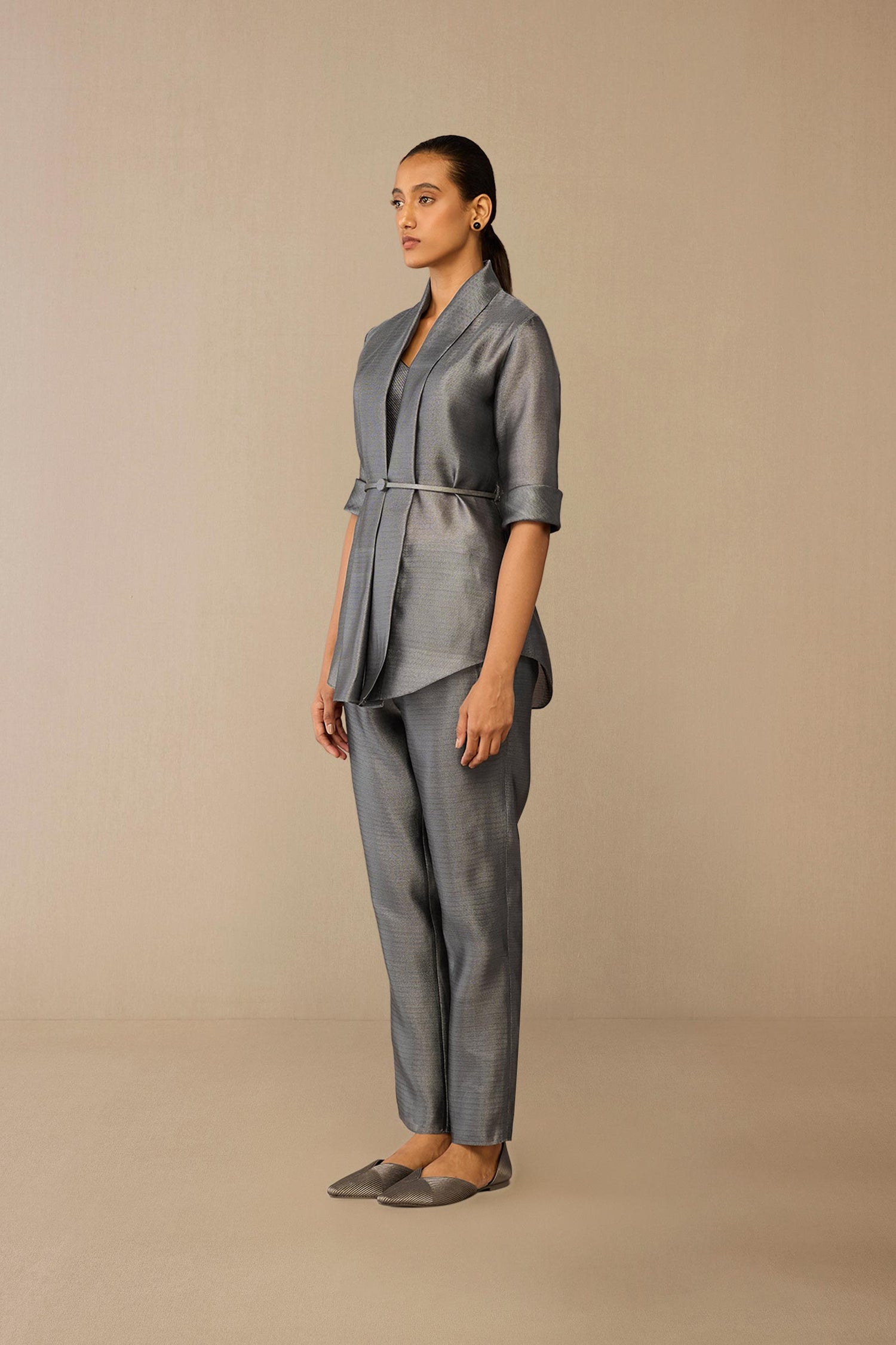 Brocade Idalia Cape Set – Grey