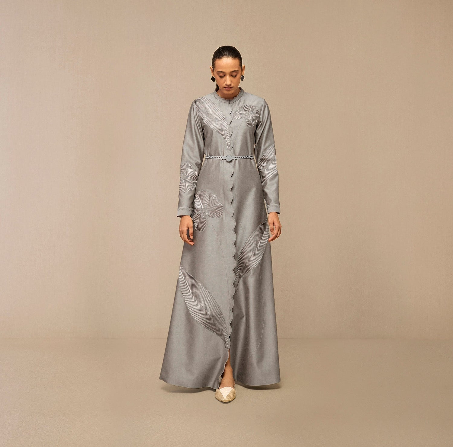 Chanderi Gul Abaya – Grey
