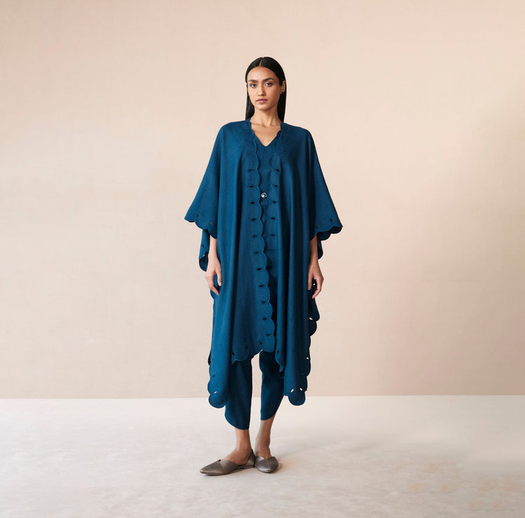 Alea Teal Woollen Cape Set