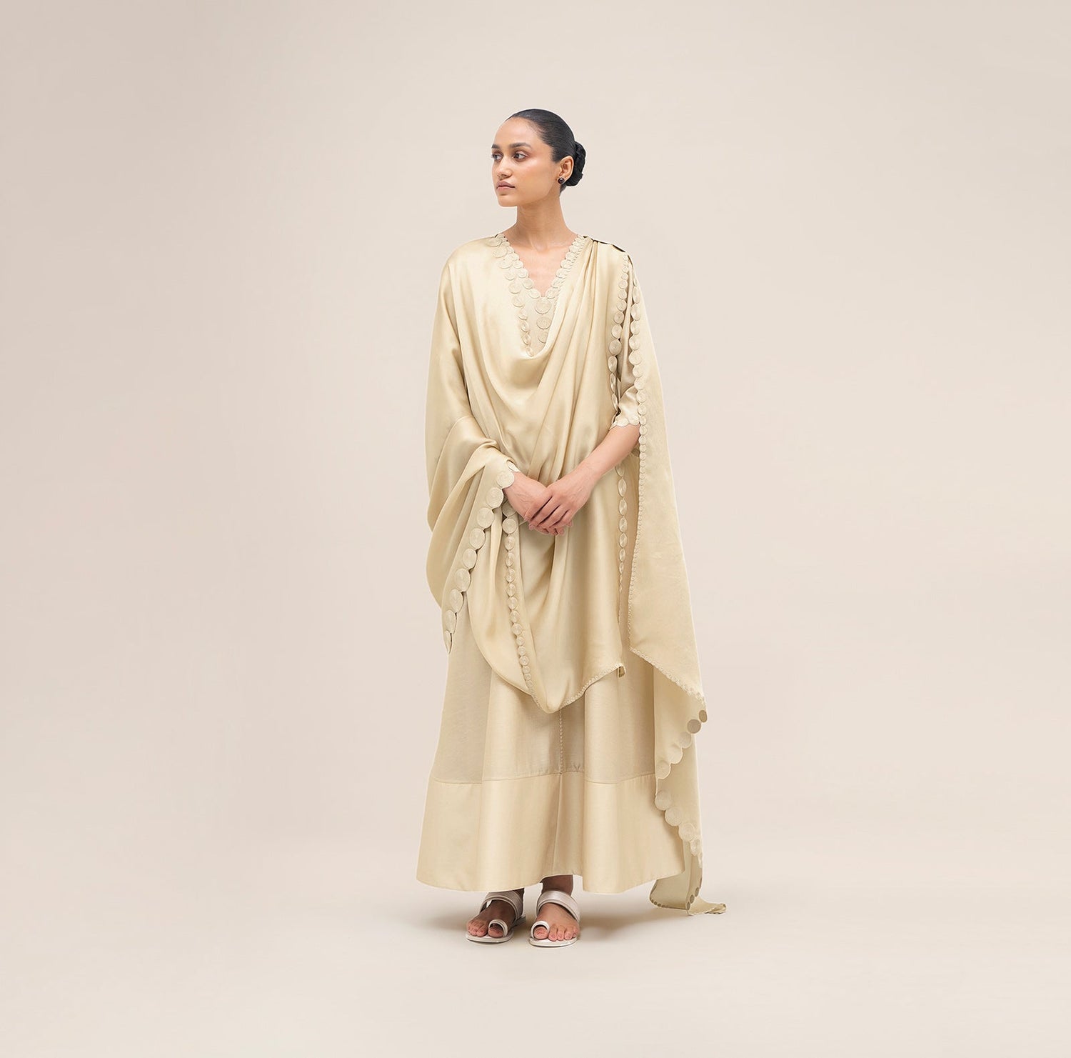  Chanderi Rida Jacket Set – Beige