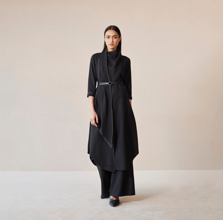 Razan Black Woollen Tunic Set