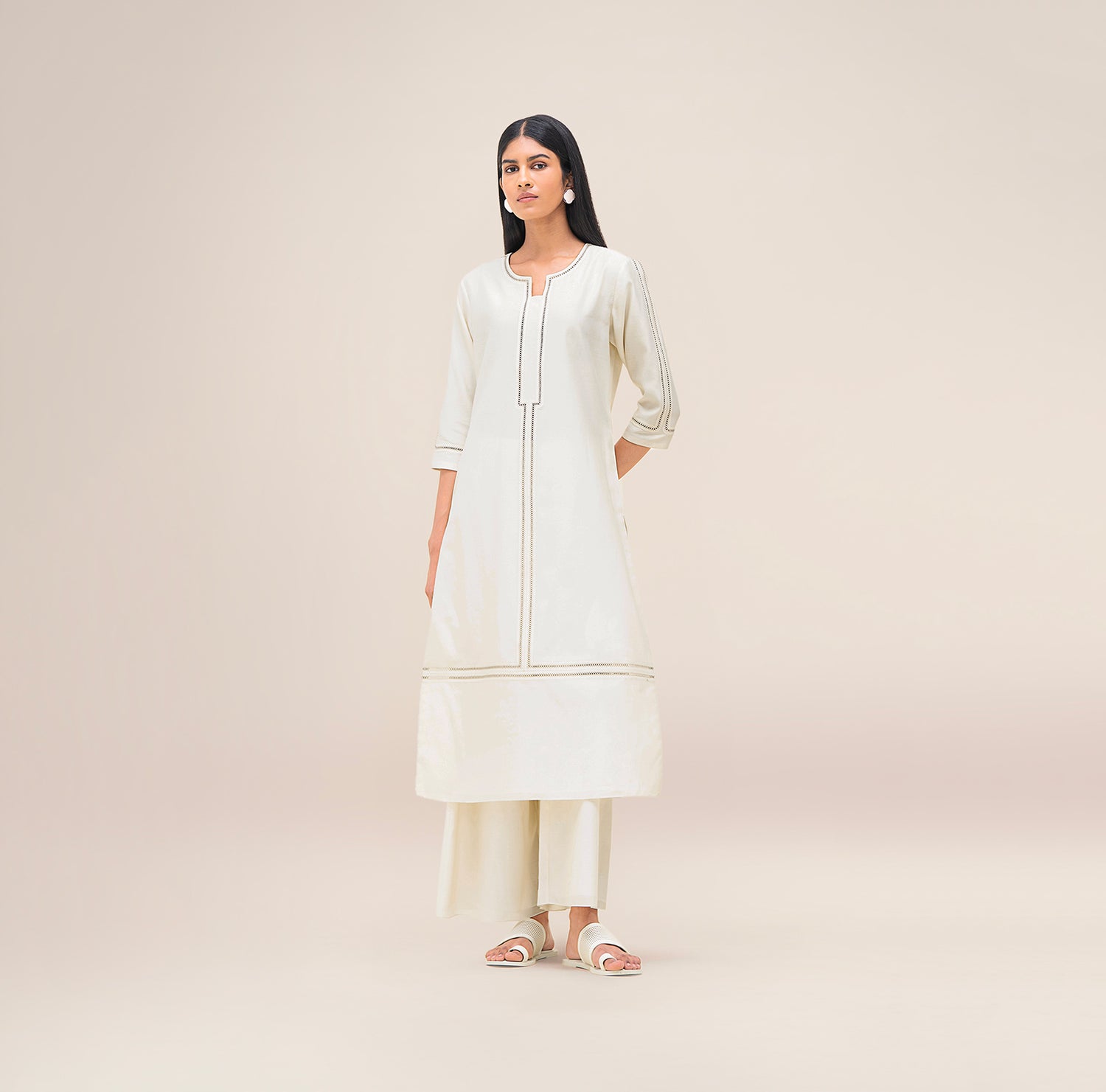  Chanderi Aranya Kurta Set – Ivory