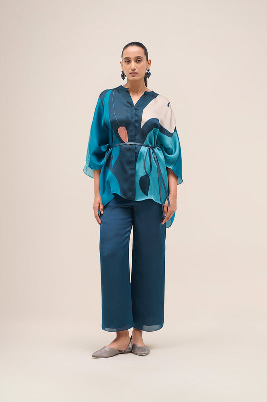 Organza Miya Kaftan Shirt Set – Blue