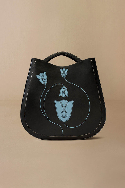 Faux Leather Mesina Tote Bag – Black