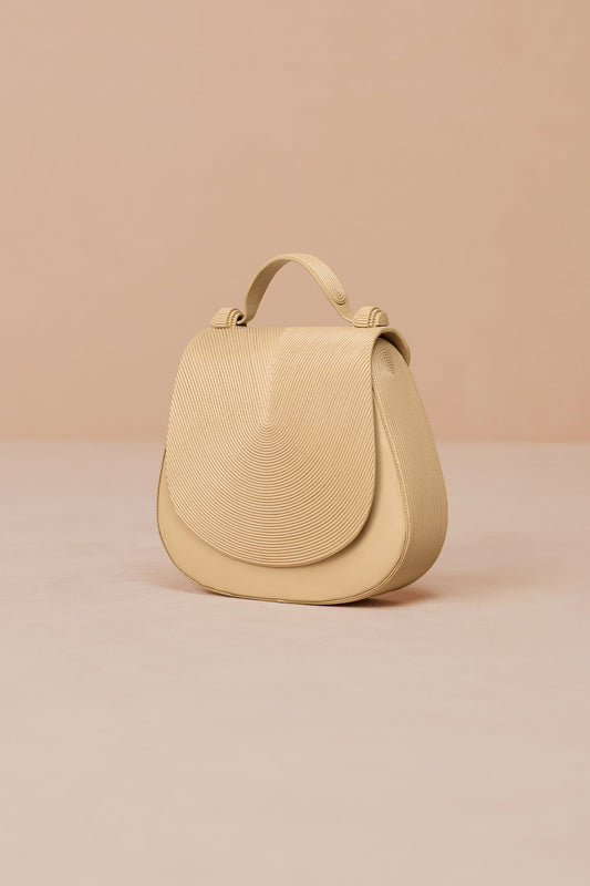 Faux Leather Ennia Top Handle Bag – Beige