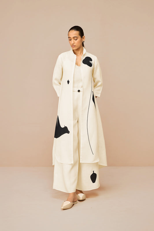 Linen Dilnawaz Jacket Set – Ivory