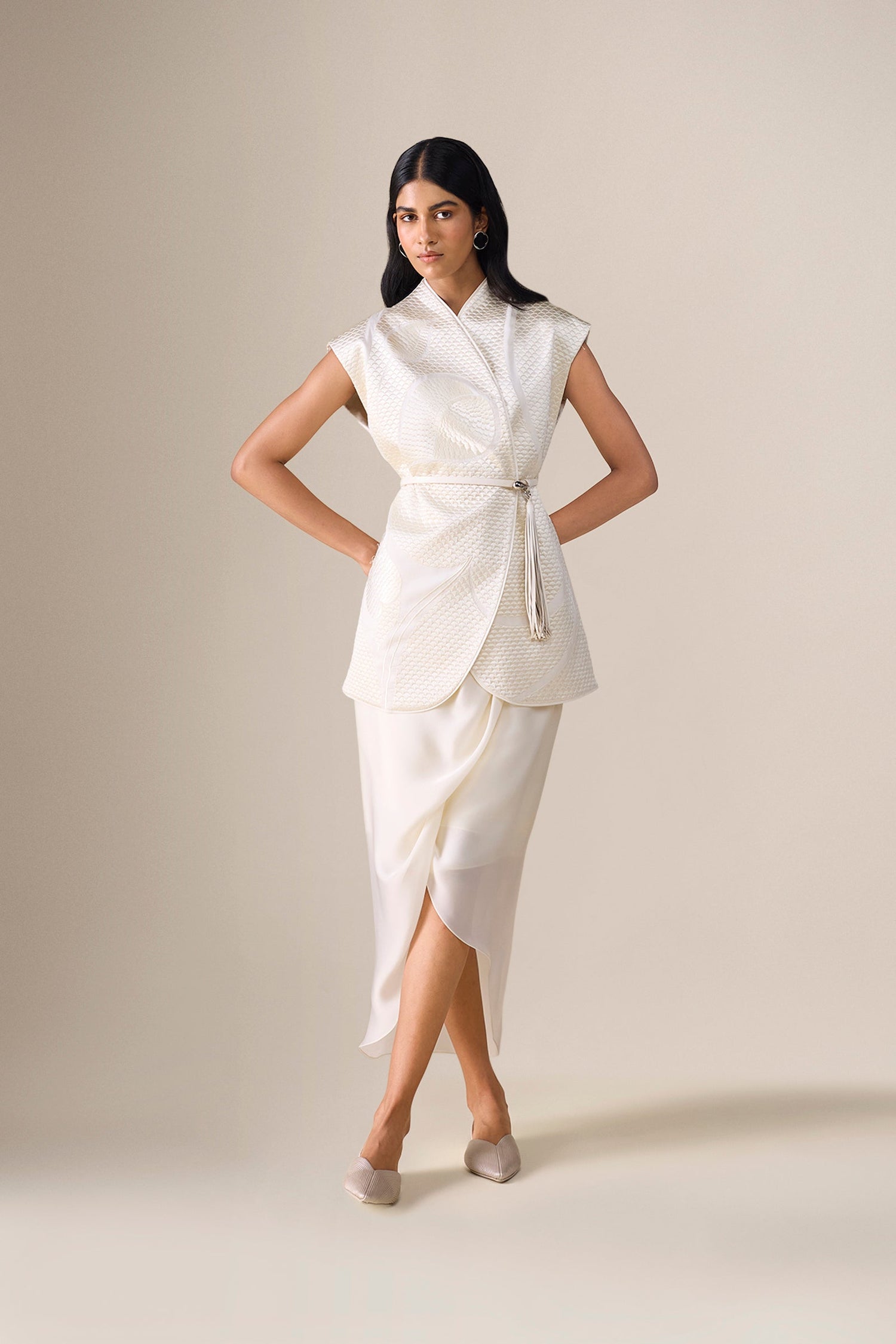  Chanderi Selah Jacket Set – Ivory