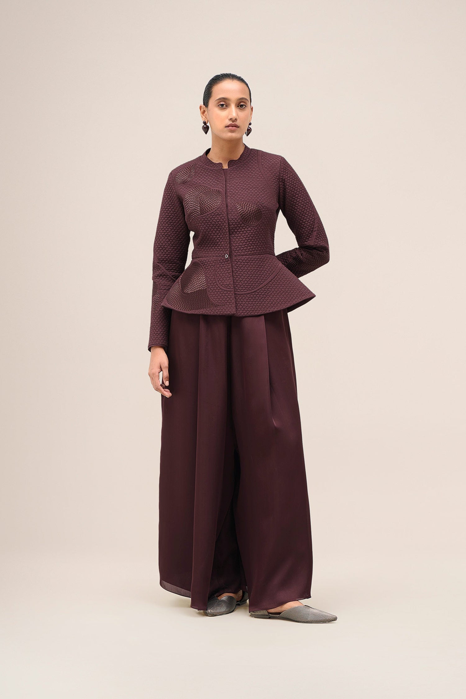  Shantung Valla Jacket Set – Red
