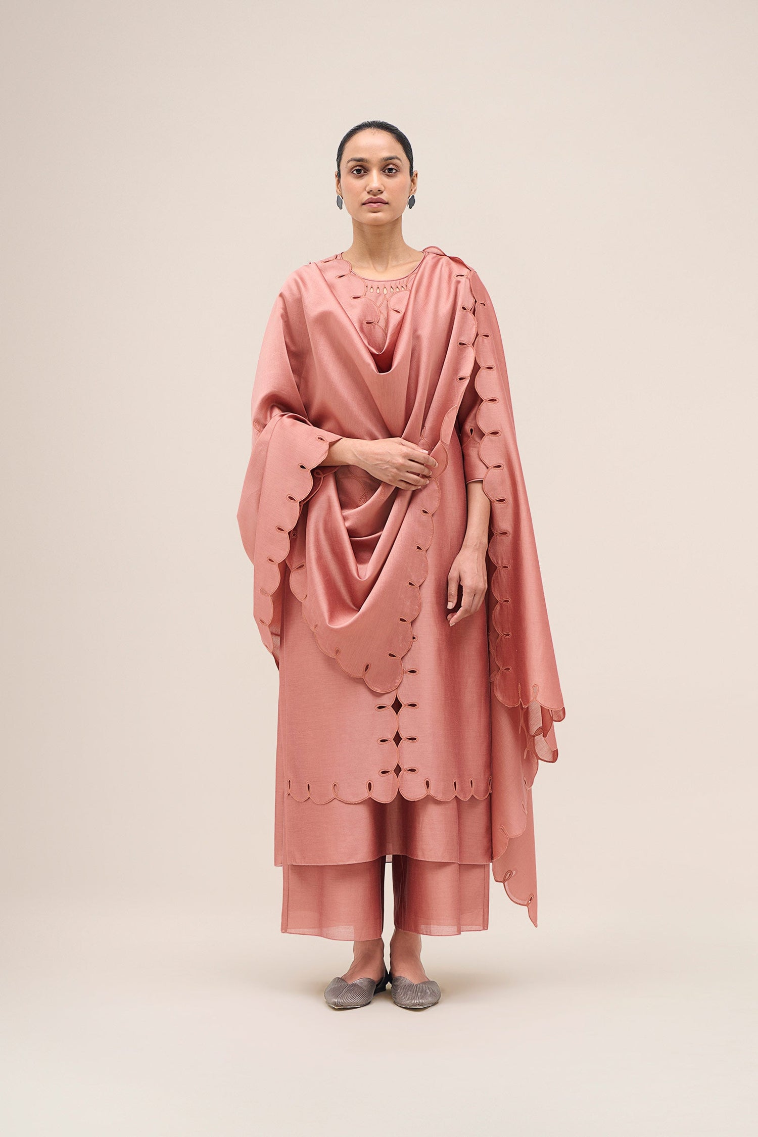  Chanderi Svara Kurta Set – Pink