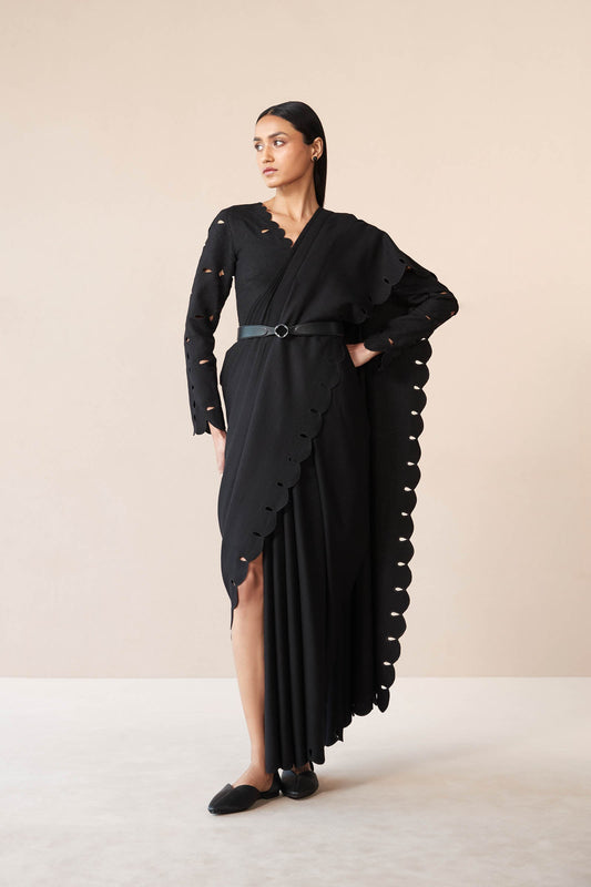 Wool Nara Saree – Black