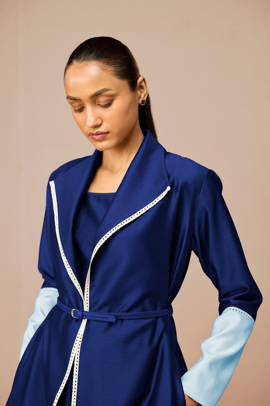Chanderi Mirdea Jacket Set – Blue