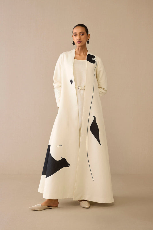 Linen Dilraz Abaya Set – Ivory