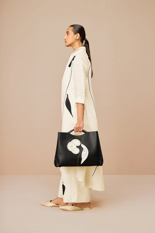 Faux Lether Dilbandi Tote Bag – Black