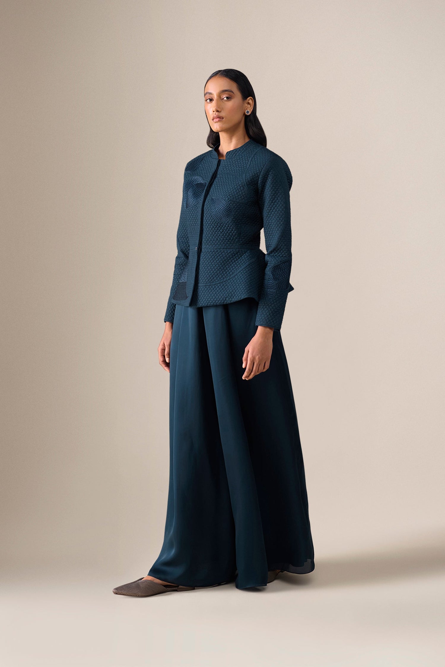  Silk Valla Jacket Set – Blue