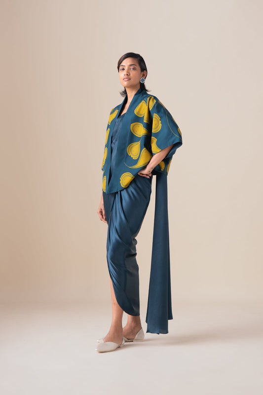 Habutai Sidra Saree Set – Blue
