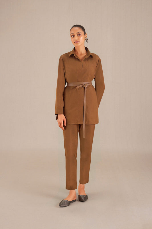 Cotton Aidah Shirt Co-ord Set – Brown