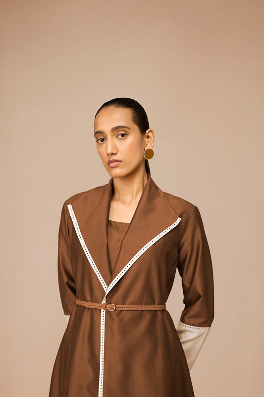 Chanderi Mirdea Jacket Set – Brown