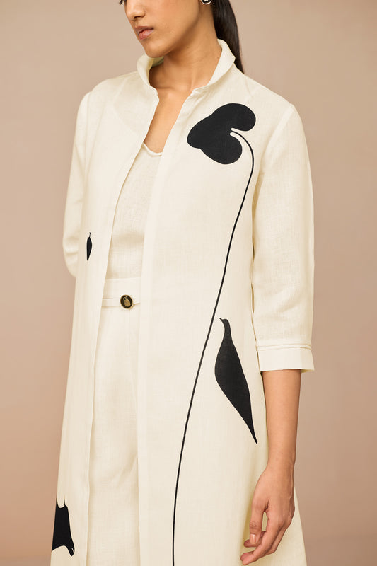 Linen Dilnawaz Jacket Set – Ivory
