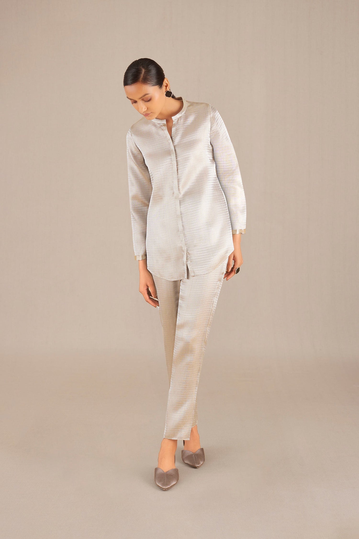 Nuran Shirt Set - Metallic Silver 