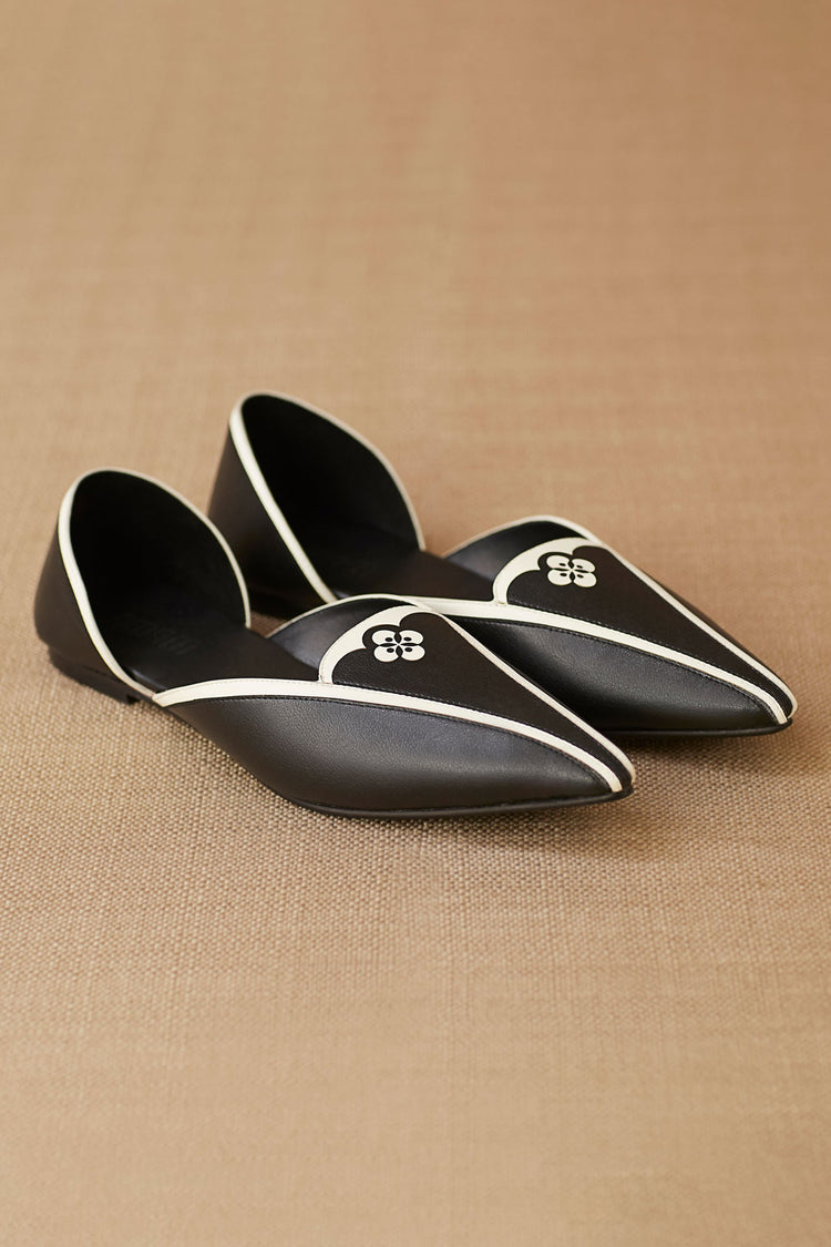 Elena Point-toe Flats - Black & Ivory