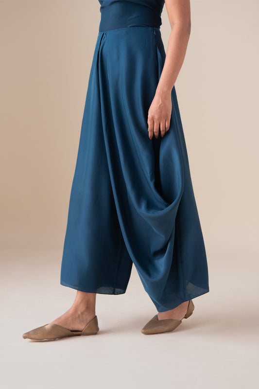 Habutai Talia Drape Pants – Blue
