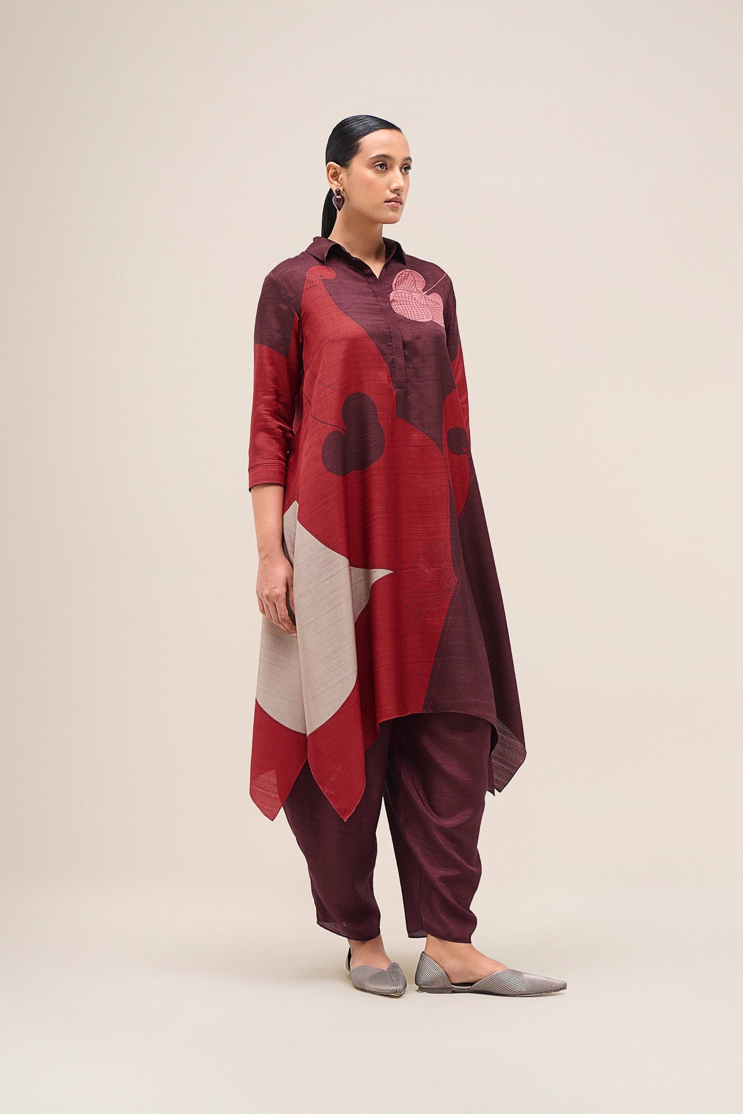  Silk Zoha Tunic Set – Red
