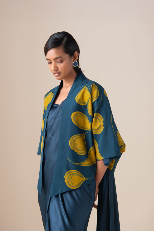 Habutai Sidra Saree Set – Blue