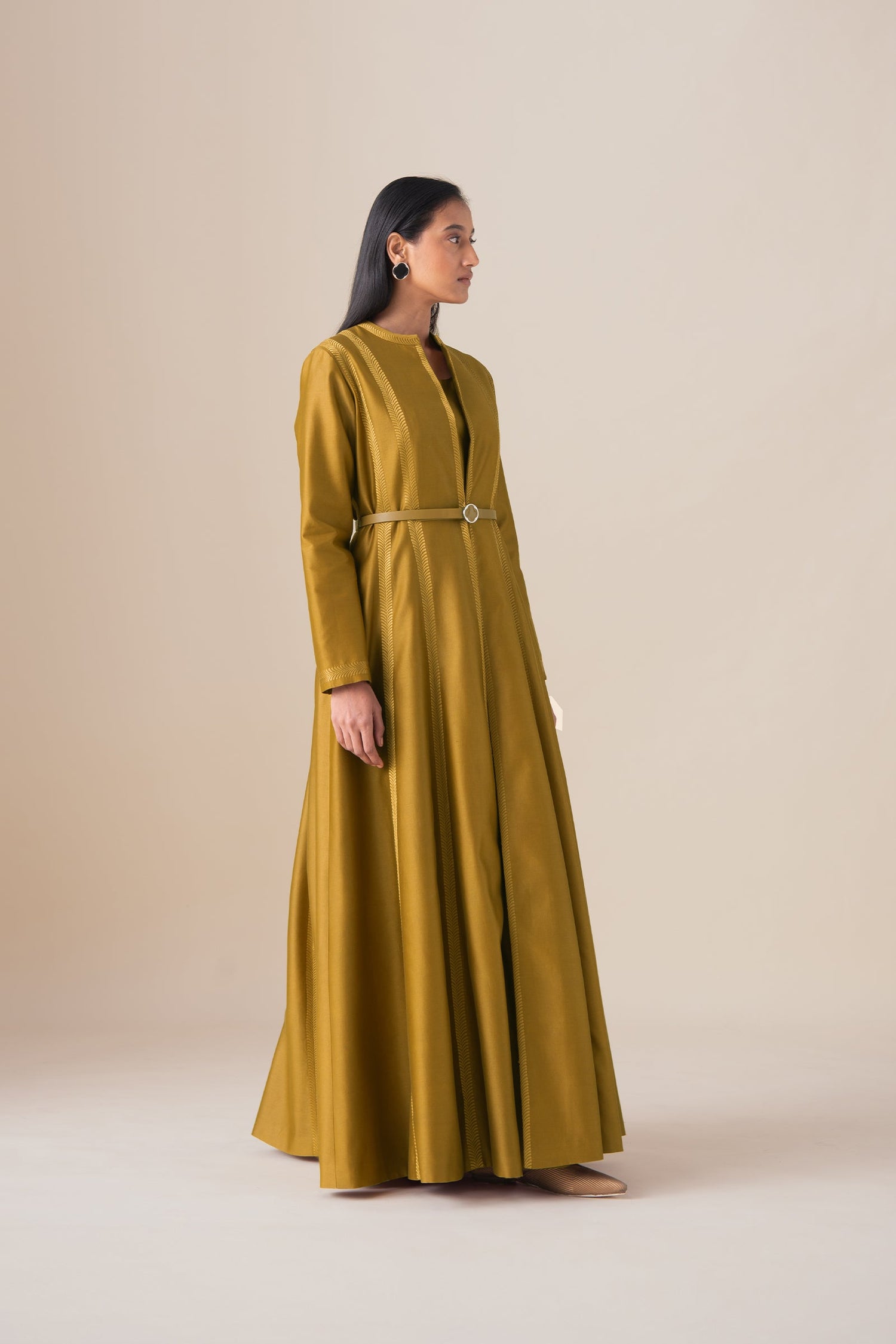    Chanderi Rubab Abaya Set – Yellow