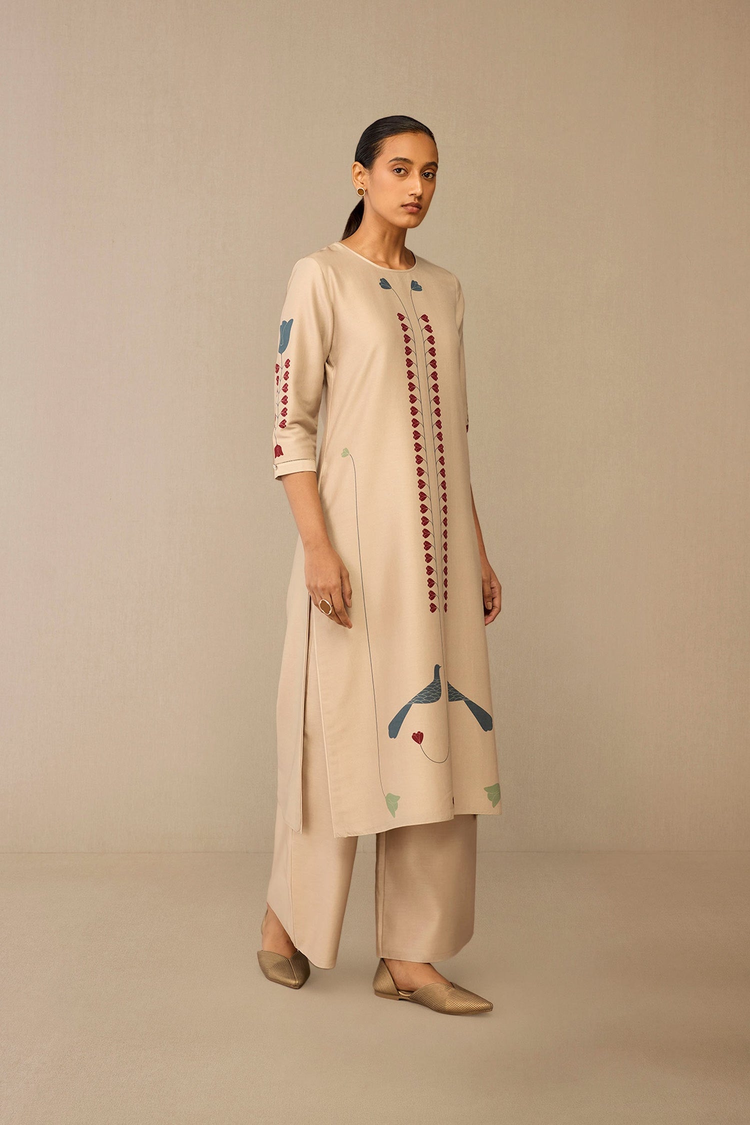  Chanderi Azran Kurta Set – Beige