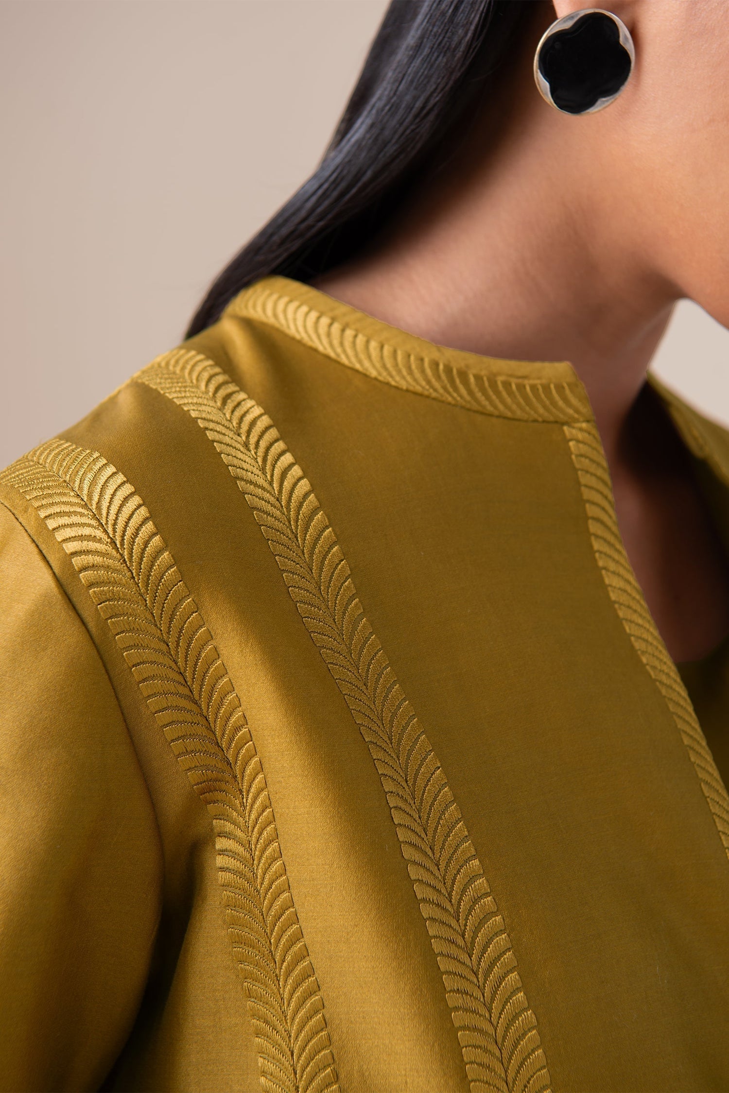    Chanderi Rubab Abaya Set – Yellow