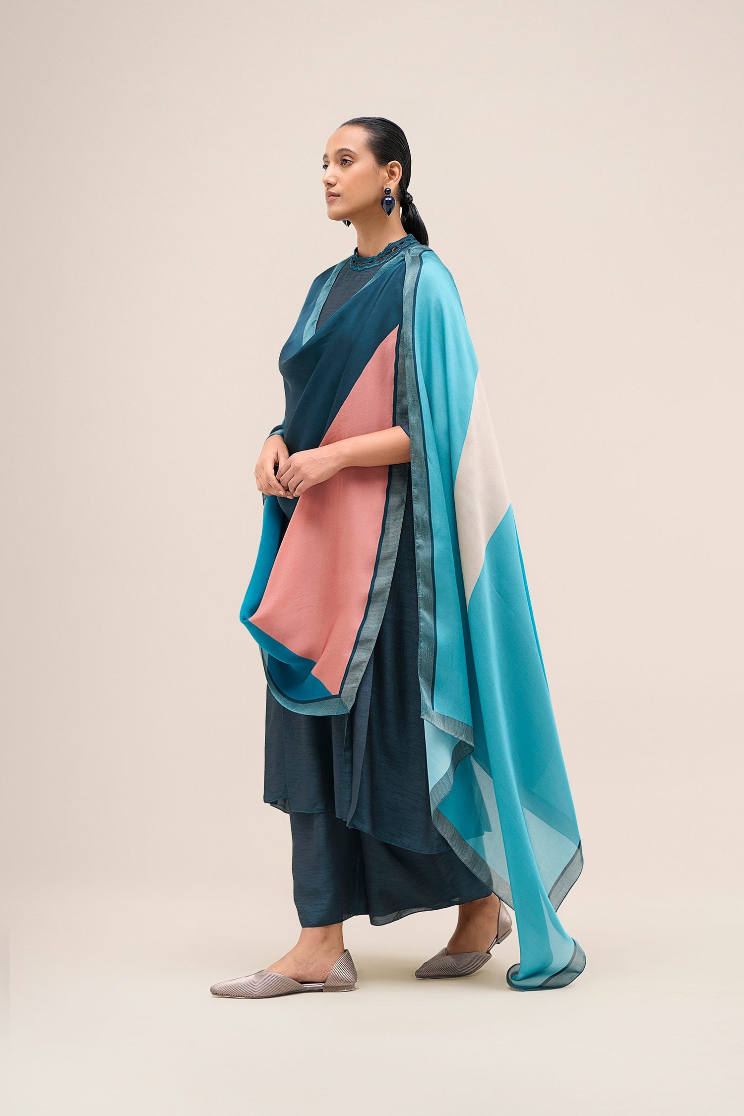  Chanderi Safira Kurta Set – Blue