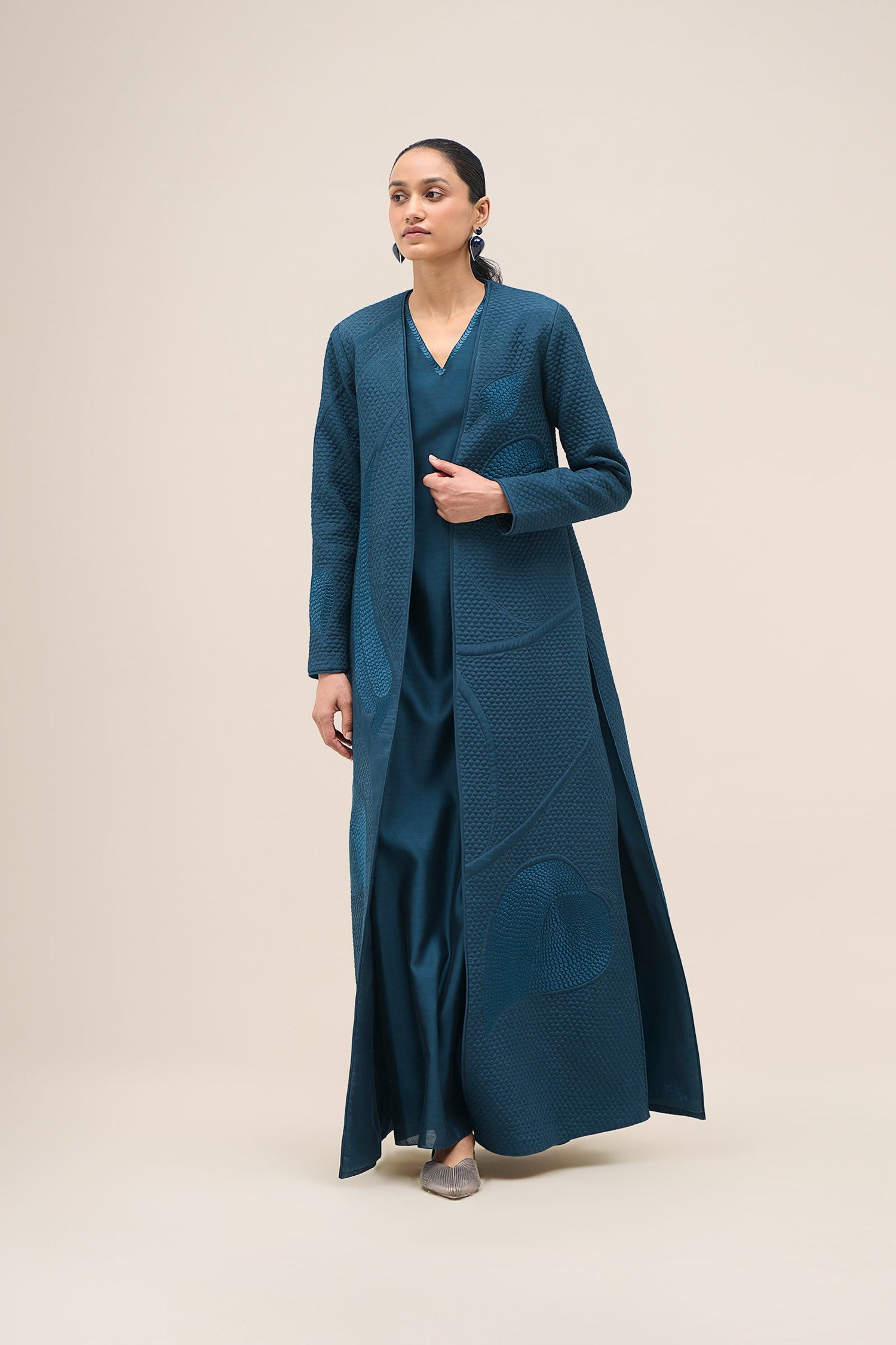  Shantung Raziya Abaya Set – Blue