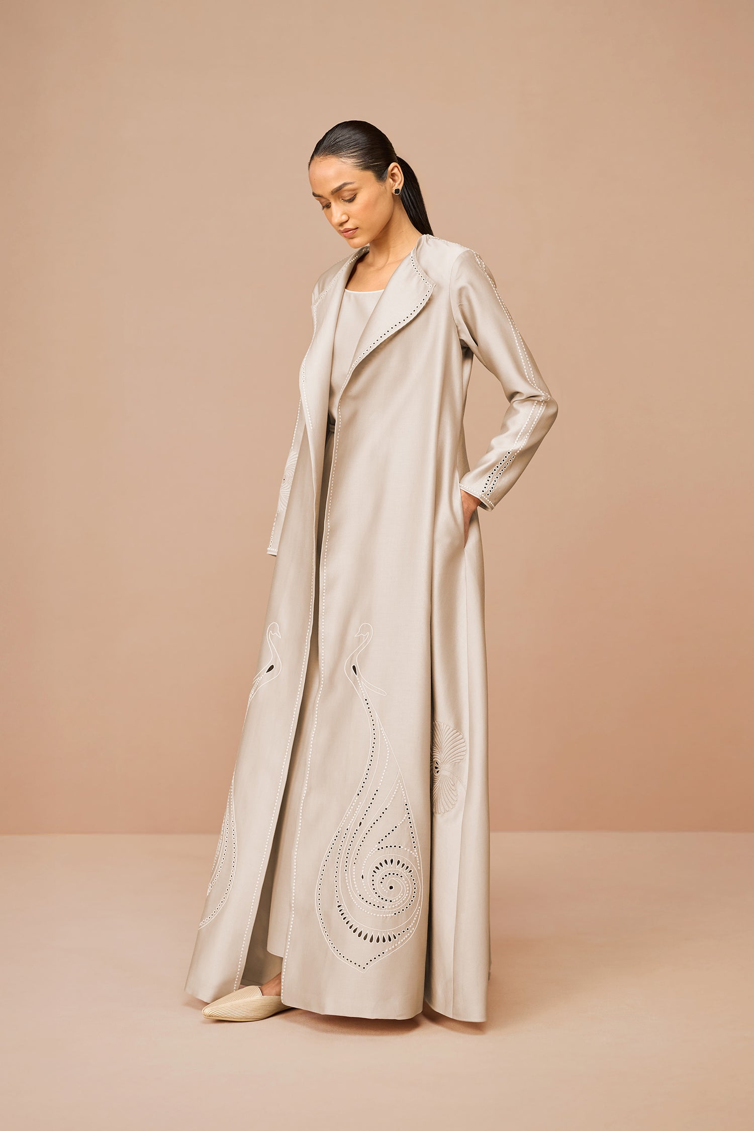  Chanderi Raysa Jacket Set – Beige