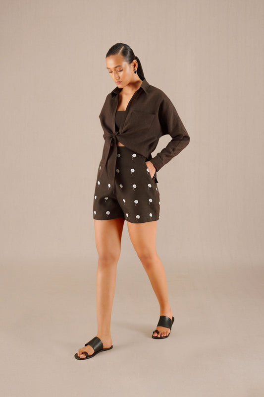 Linen Izara Knotted Shirt Set – Brown