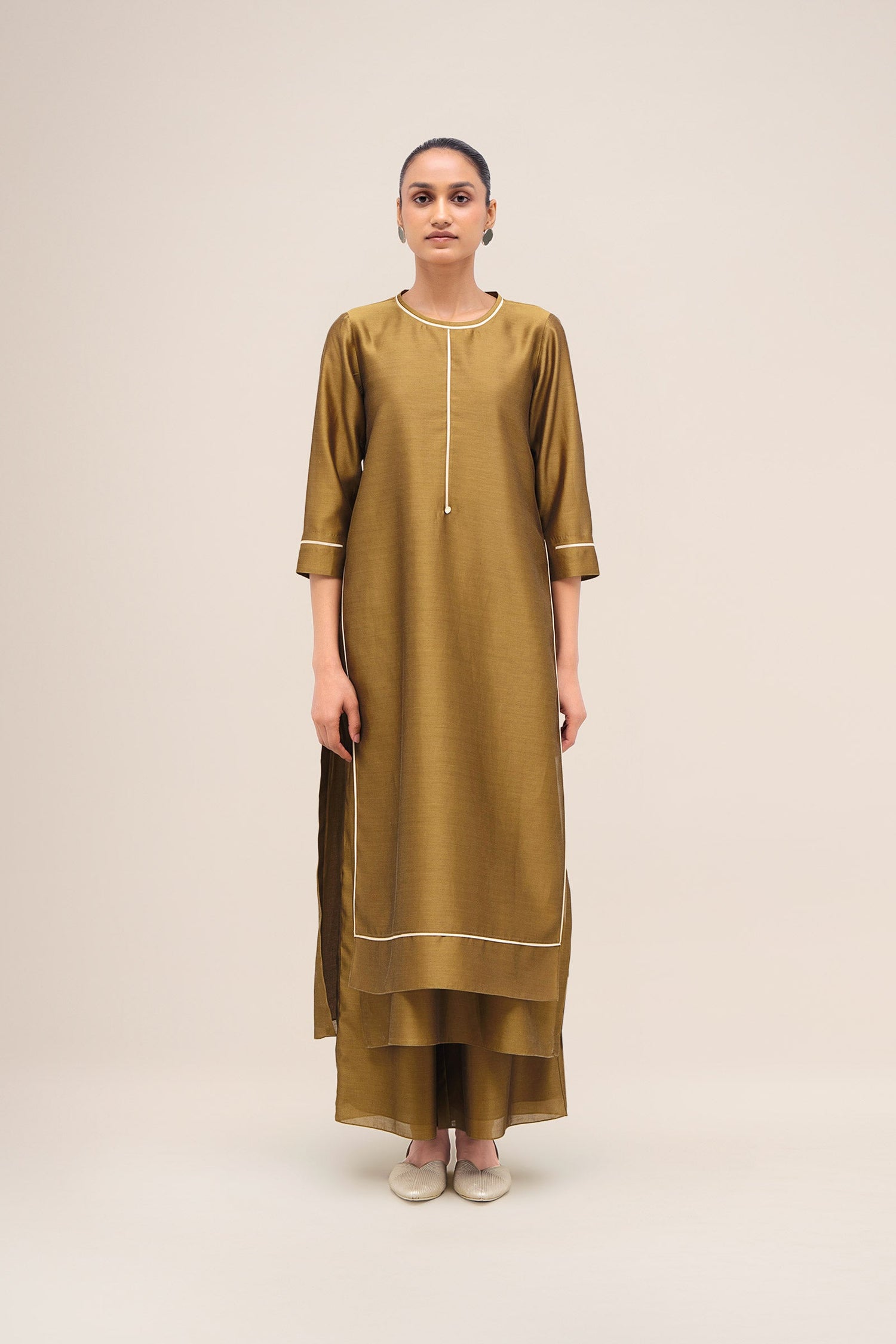  Chanderi Khat Kurta Set – Green