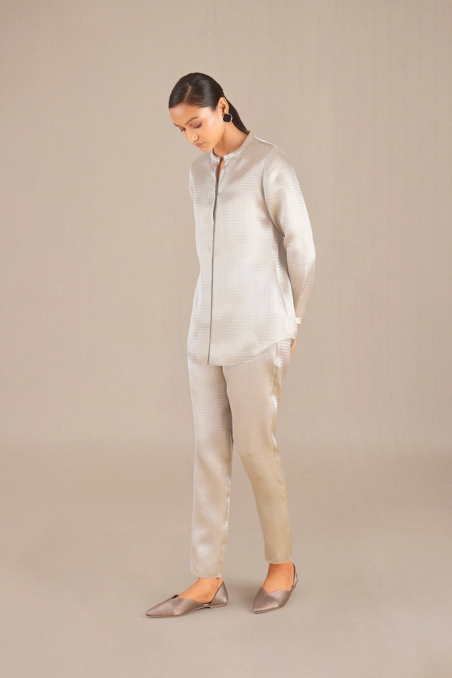 Nuran Shirt Set - Metallic Silver 