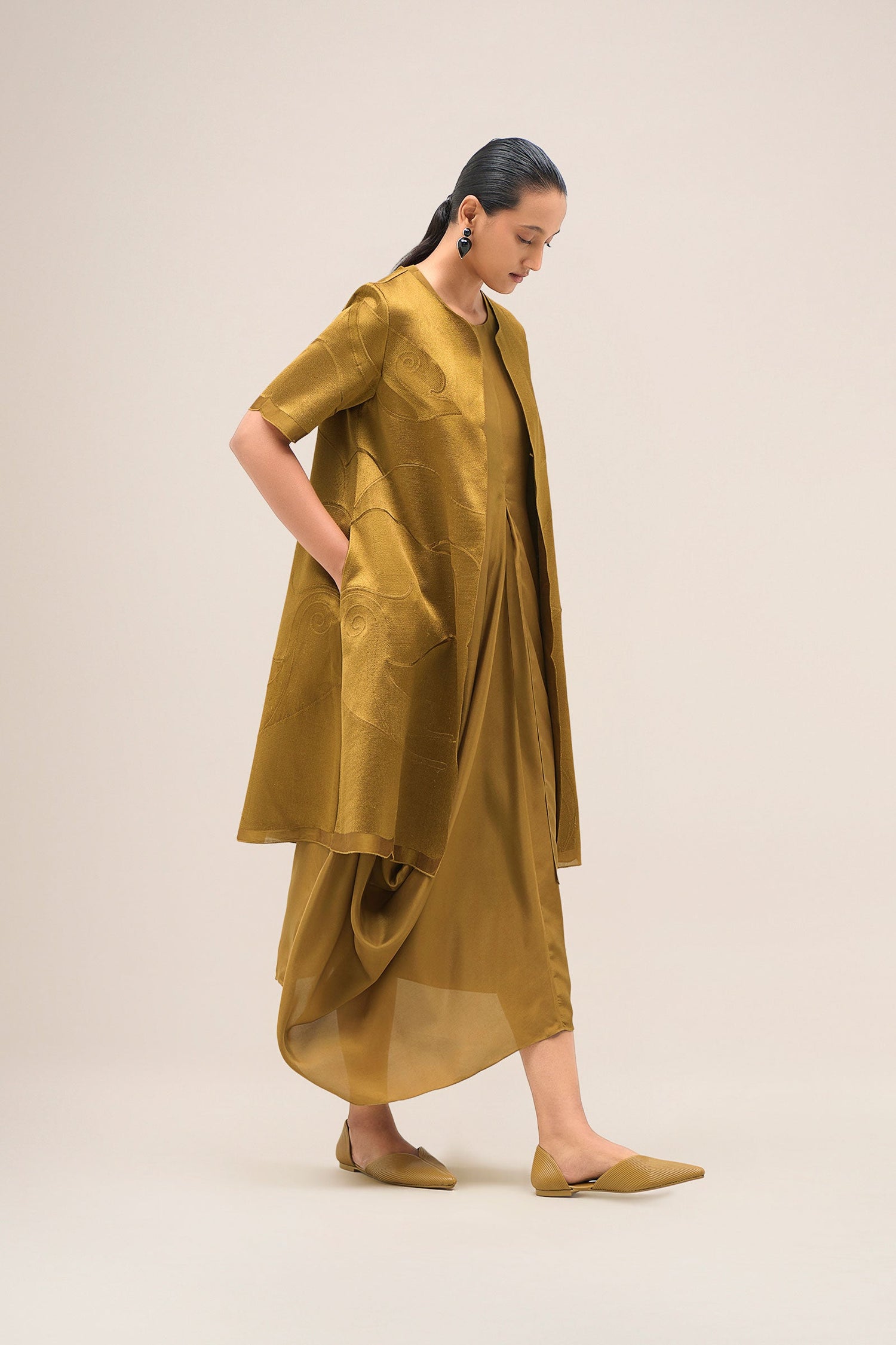  Chanderi Israh Jacket Set – Yellow